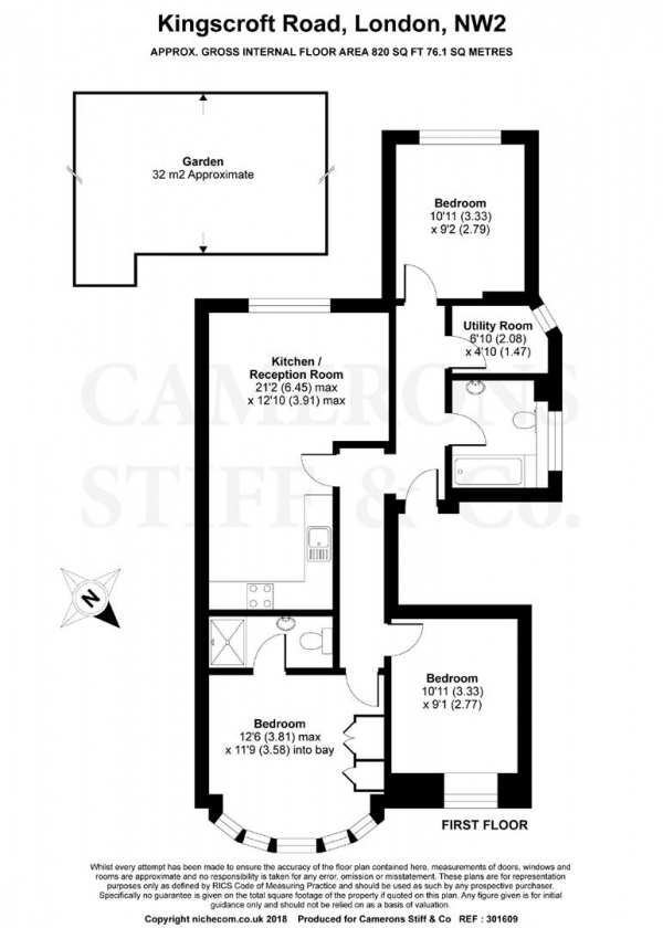 Floor Plan Image for 3 Bedroom Flat for Sale in Kingscroft Road, West Hampstead