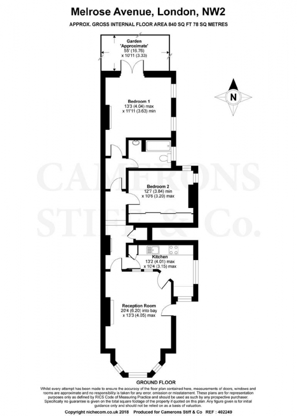 Floor Plan Image for 2 Bedroom Flat for Sale in Melrose Avenue, Willesden Green