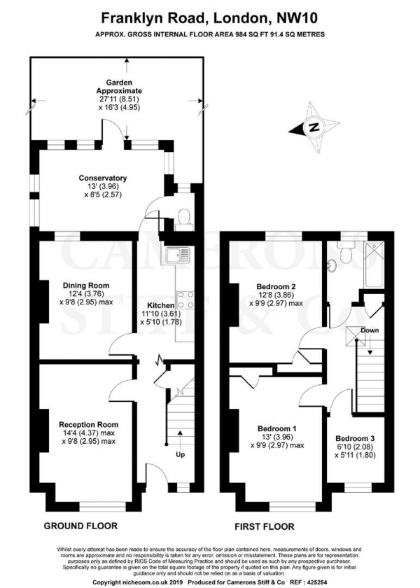 Floor Plan Image for 3 Bedroom Terraced House for Sale in Franklyn Road, Willesden