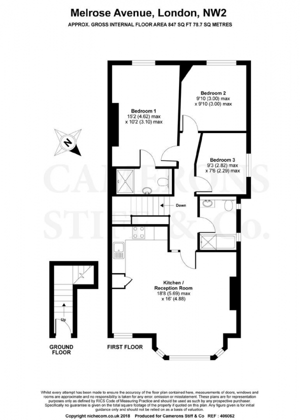 Floor Plan Image for 3 Bedroom Flat for Sale in Melrose Avenue, Willesden Green