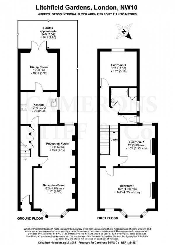 Floor Plan Image for 3 Bedroom Terraced House for Sale in Litchfield Gardens, Willesden