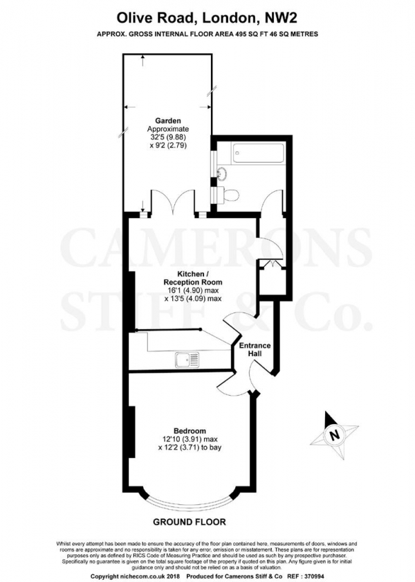 Floor Plan Image for 1 Bedroom Flat for Sale in Olive Road, Cricklewood