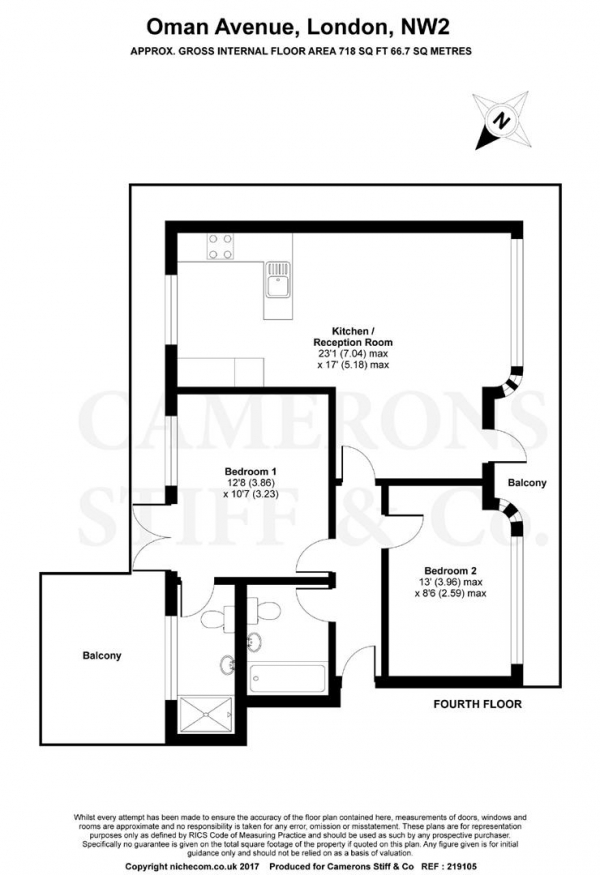 Floor Plan Image for 2 Bedroom Penthouse for Sale in Oman Court Penthouses, Oman Avenue, Cricklewood