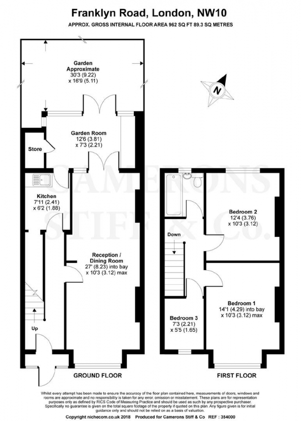 Floor Plan Image for 3 Bedroom Terraced House for Sale in Franklyn Road, Willesden