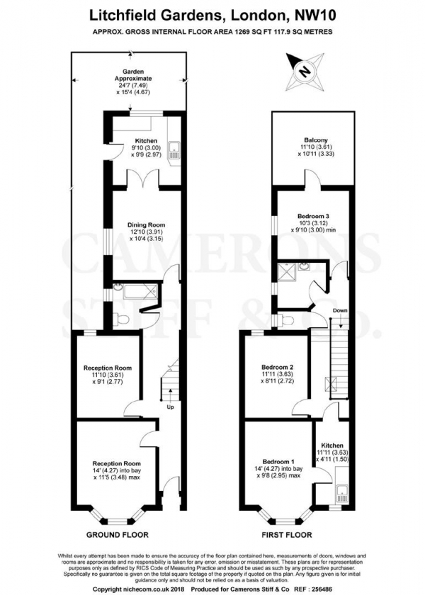 Floor Plan Image for 3 Bedroom Terraced House for Sale in Litchfield Gardens, Willesden