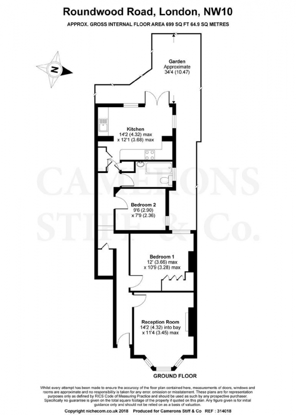 Floor Plan Image for 2 Bedroom Flat for Sale in Roundwood Road, Kensal Green