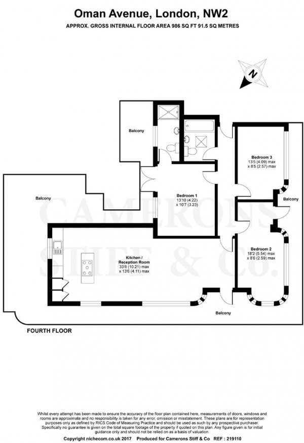 Floor Plan Image for 3 Bedroom Penthouse for Sale in Oman Avenue, Cricklewood