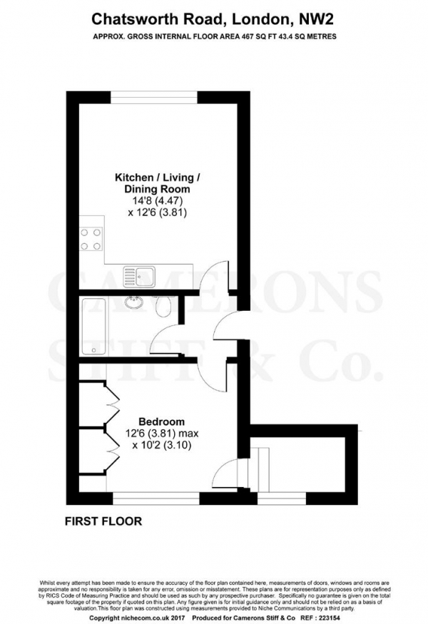 Floor Plan Image for 1 Bedroom Apartment for Sale in Chatsworth Road, Willesden Green