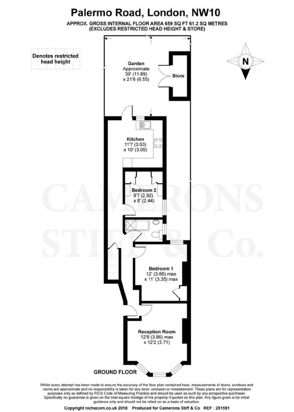 Floor Plan Image for 2 Bedroom Flat for Sale in Palermo Road, Kensal Green