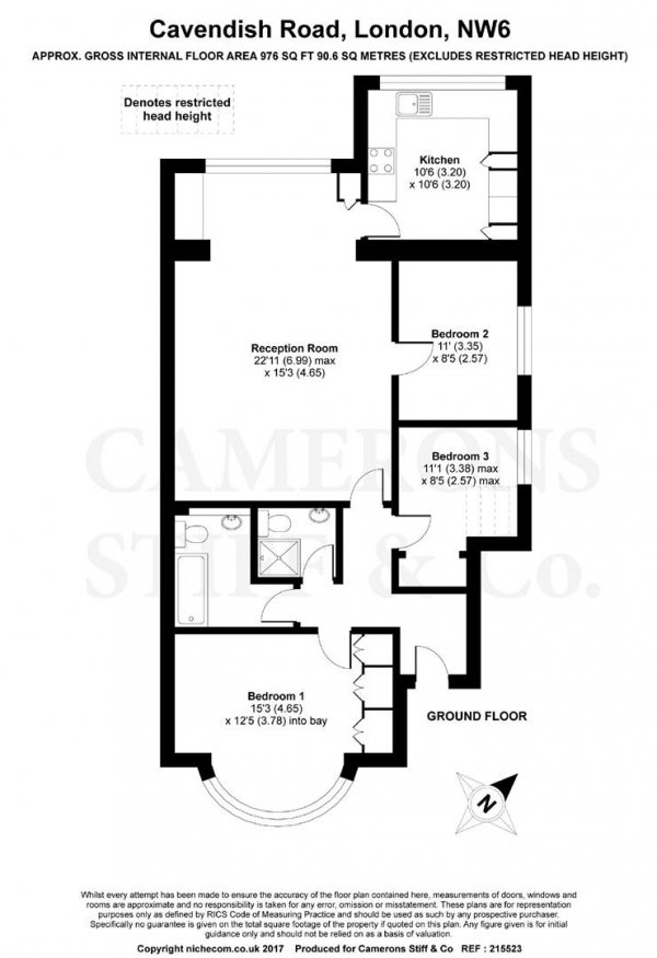 Floor Plan Image for 3 Bedroom Apartment for Sale in Cavendish Road, Kilburn