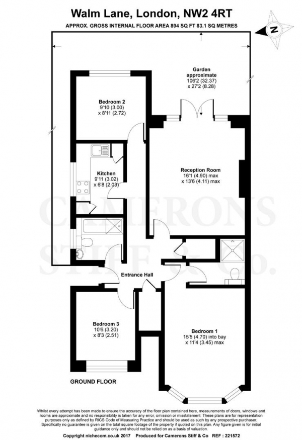 Floor Plan Image for 3 Bedroom Apartment for Sale in Walm Lane, Willesden Green