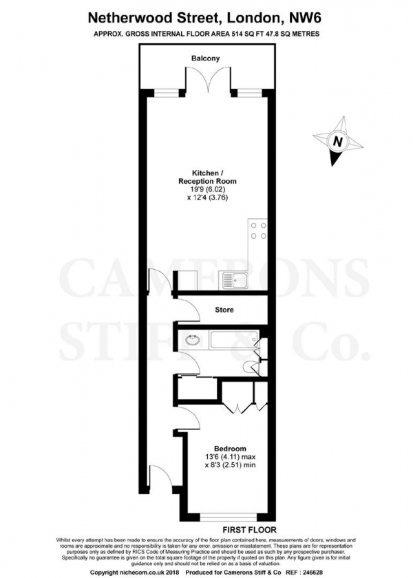 Floor Plan Image for 1 Bedroom Apartment for Sale in Netherwood Street, West Hampstead