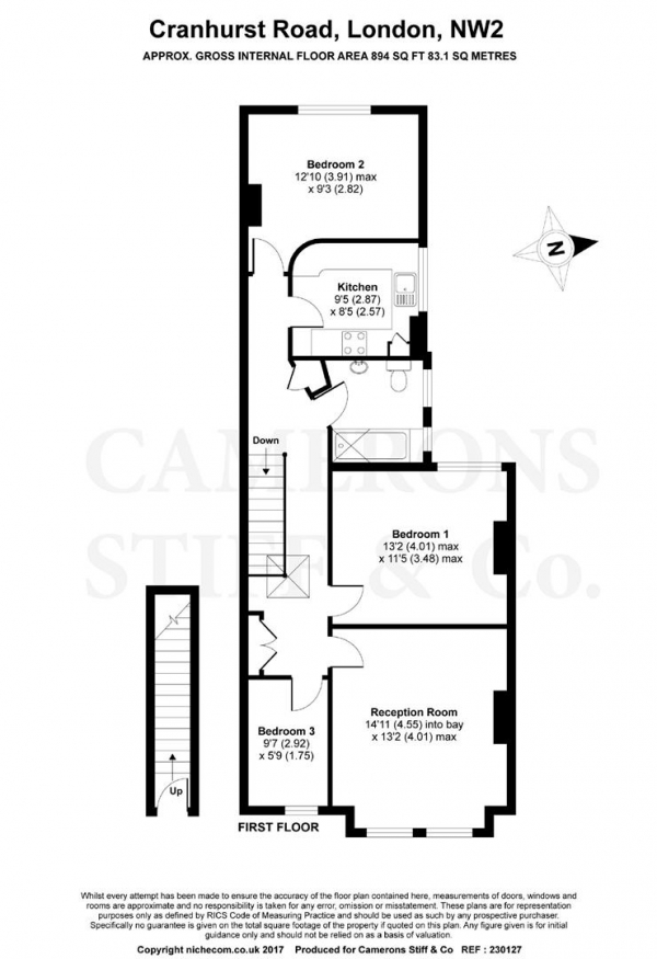 Floor Plan Image for 3 Bedroom Apartment for Sale in Cranhurst Road, Willesden Green