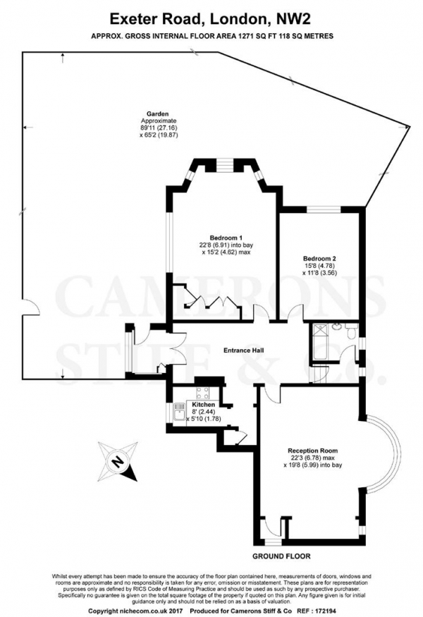 Floor Plan for 2 Bedroom Apartment for Sale in Exeter Road, Mapesbury Conservation Area, NW2, 4SB -  &pound849,950