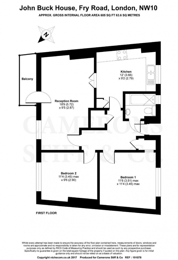 Floor Plan Image for 2 Bedroom Apartment for Sale in John Buck House, Fry Road, Willesden