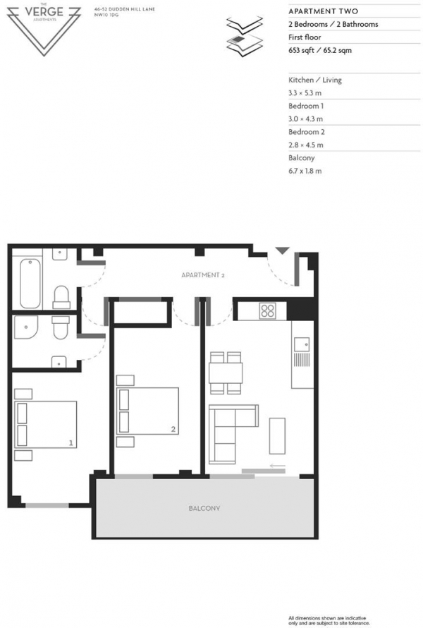 Floor Plan Image for 2 Bedroom Apartment for Sale in The Verge Apartments, Dudden Hill Lane, Dollis Hill