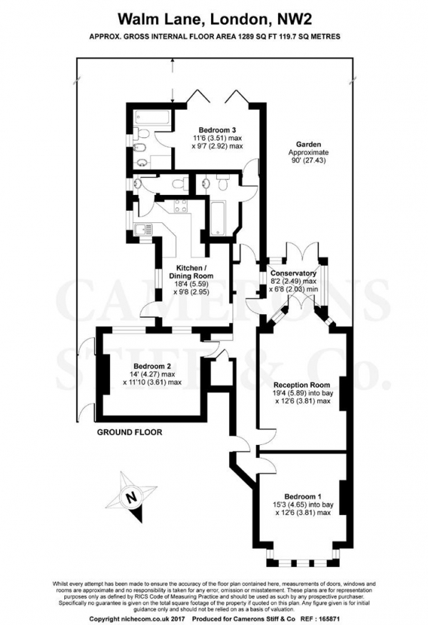Floor Plan Image for 3 Bedroom Apartment for Sale in Walm Lane, Mapesbury Conservation Area