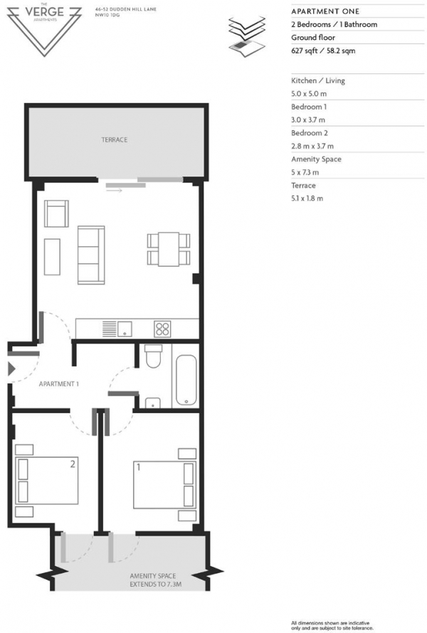 Floor Plan Image for 2 Bedroom Apartment for Sale in The Verge Apartments, Dudden Hill Lane, Dollis Hill