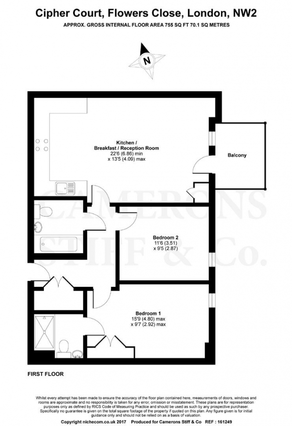 Floor Plan Image for 2 Bedroom Apartment for Sale in Flowers Close, Dollis Hill