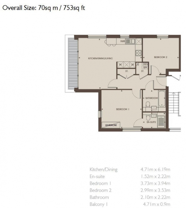 Floor Plan Image for 2 Bedroom Apartment for Sale in Gladstone Village, 37 Mark Twain Drive, Dollis Hill