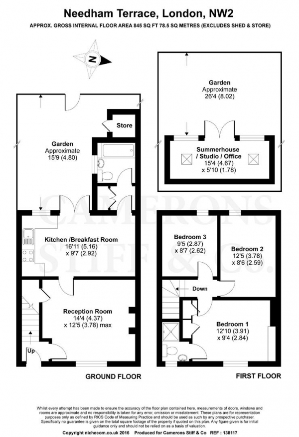 Floor Plan Image for 3 Bedroom Terraced House for Sale in Needham Terrace, Cricklewood