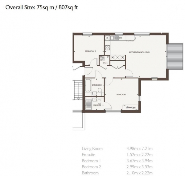 Floor Plan Image for 2 Bedroom Apartment for Sale in Gladstone Village, Mark Twain Drive, Dollis Hill