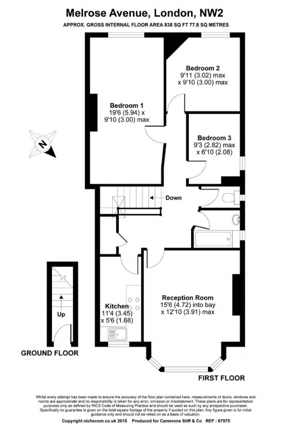 Floor Plan Image for 3 Bedroom Apartment for Sale in Melrose Avenue, Willesden Green