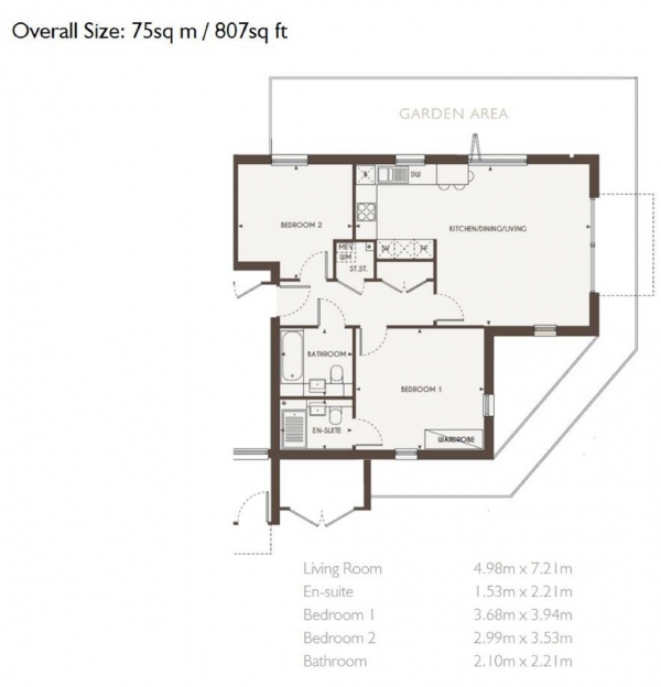 Floor Plan Image for 2 Bedroom Apartment for Sale in Gladstone Village, 34 Mark Twain Drive, Dollis Hill