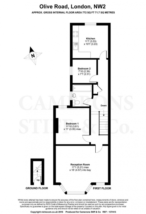 Floor Plan Image for 2 Bedroom Apartment for Sale in Olive Road, Cricklewood