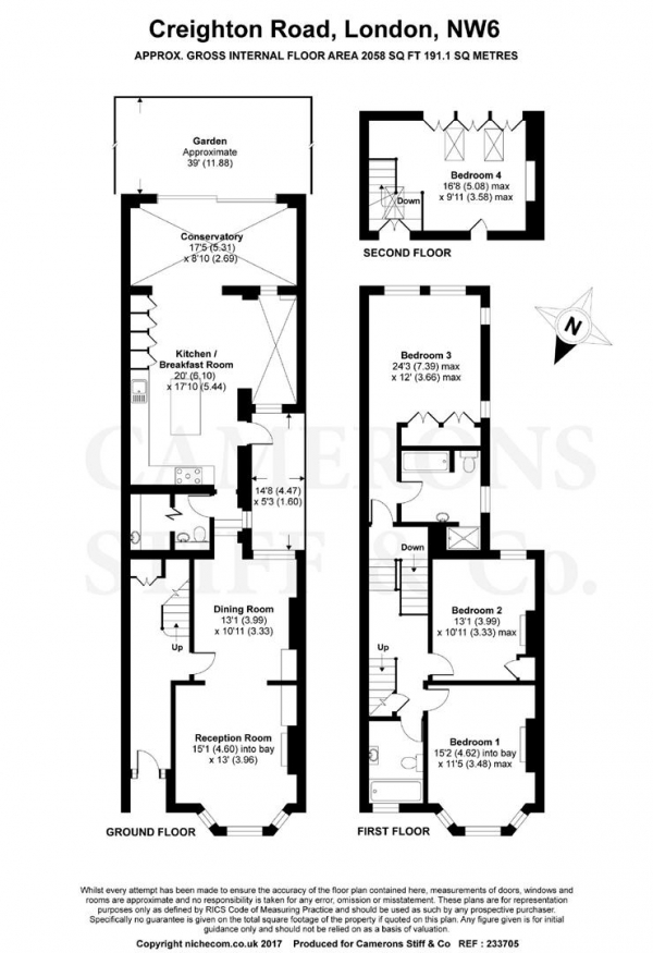 Floor Plan for 4 Bedroom Terraced House for Sale in Creighton Road, Queens Park, NW6, 6EE -  &pound2,195,000