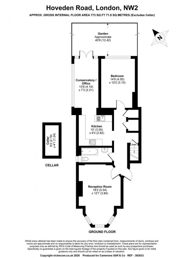 Floor Plan for 1 Bedroom Flat for Sale in Hoveden Road, Mapesbury Conservation Area, NW2, 3XE -  &pound450,000