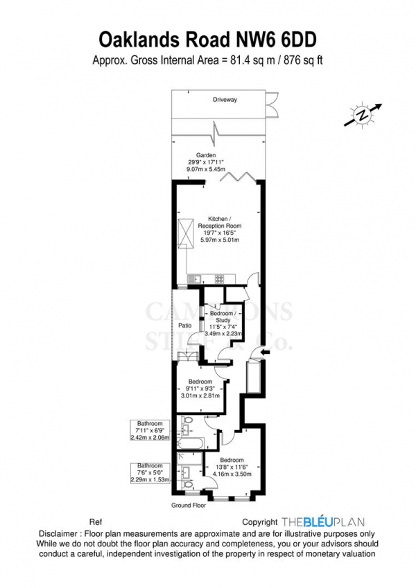 Floor Plan Image for 3 Bedroom Flat for Sale in Oaklands Road, London