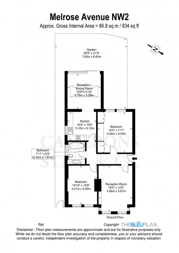 Floor Plan Image for 3 Bedroom Flat for Sale in Melrose Avenue, London