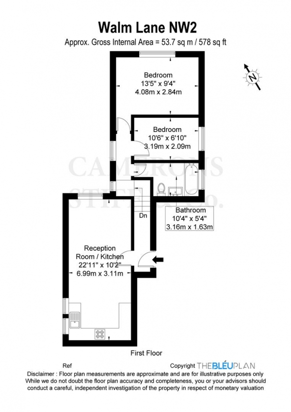 Floor Plan Image for 2 Bedroom Flat for Sale in Walm Lane, London