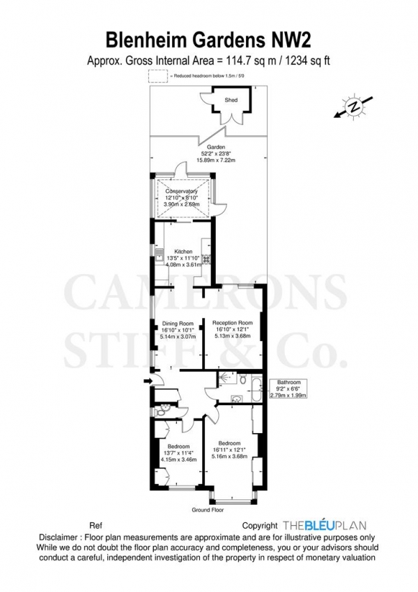 Floor Plan Image for 2 Bedroom Flat for Sale in Blenheim Gardens, London NW2