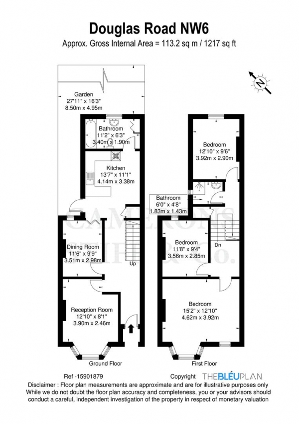 Floor Plan Image for 3 Bedroom Terraced House for Sale in Douglas Road, London, NW6