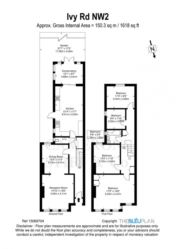 Floor Plan Image for 4 Bedroom Terraced House for Sale in Ivy Road, London NW2