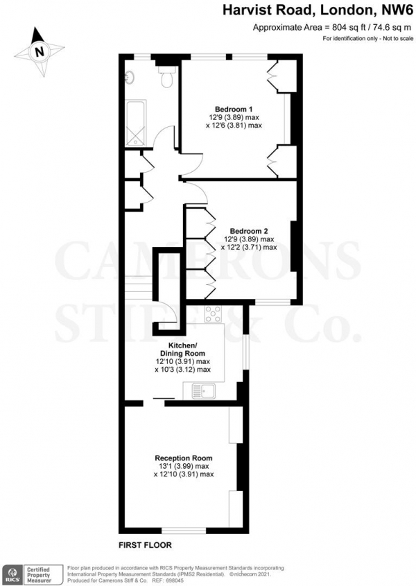 Floor Plan Image for 2 Bedroom Flat for Sale in Harvist Road, Quee'ns Park, London NW6