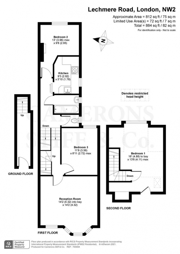 Floor Plan Image for 3 Bedroom Flat for Sale in Lechmere Road, London NW2