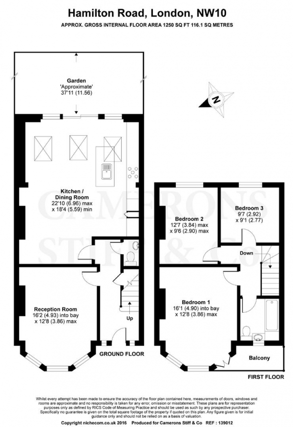 Floor Plan Image for 3 Bedroom Terraced House for Sale in Hamilton Road, Dollis Hill