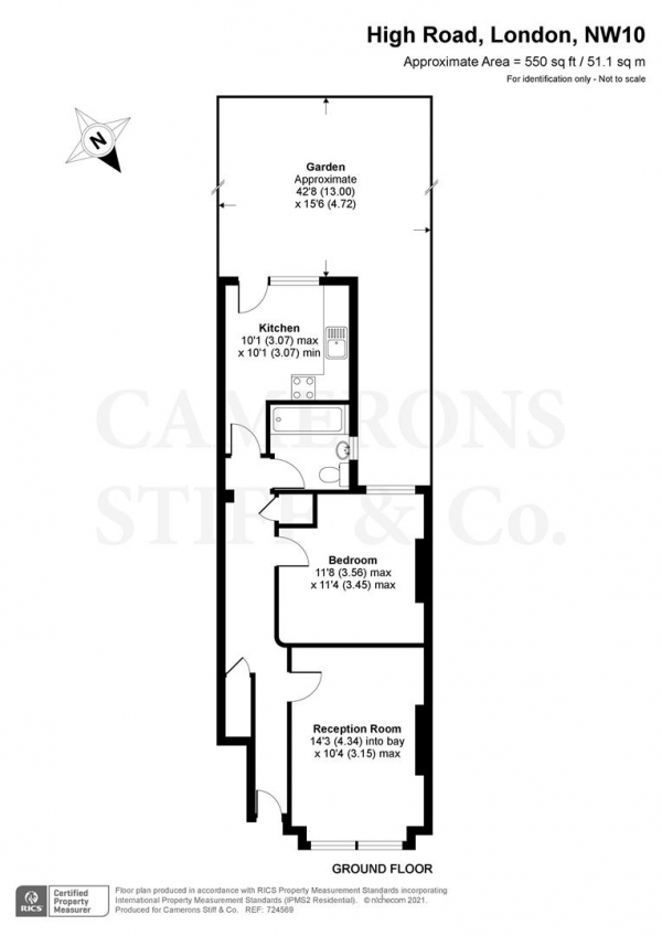 Floor Plan Image for 1 Bedroom Property for Sale in High Road, London, NW10