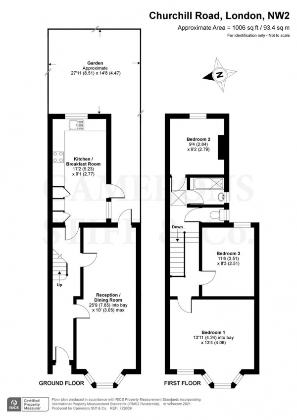 Floor Plan Image for 3 Bedroom Terraced House for Sale in Churchill Road, Willesden Green NW2