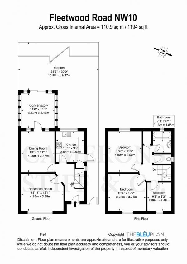 Floor Plan Image for 3 Bedroom Semi-Detached House for Sale in Fleetwood Road, London NW10