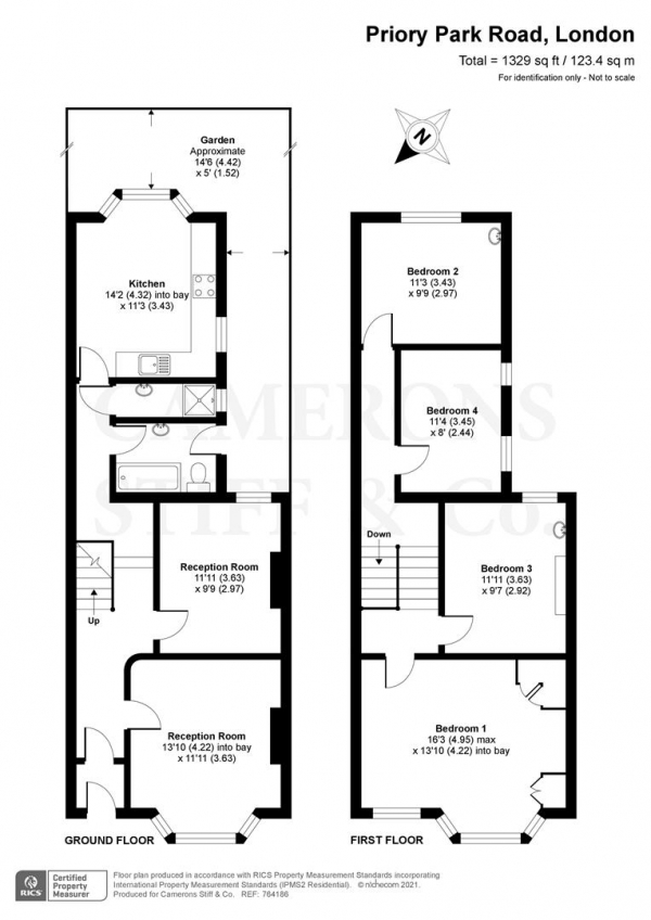 Floor Plan for 4 Bedroom Property for Sale in Priory Park Road, London, NW6, 7UN -  &pound1,100,000