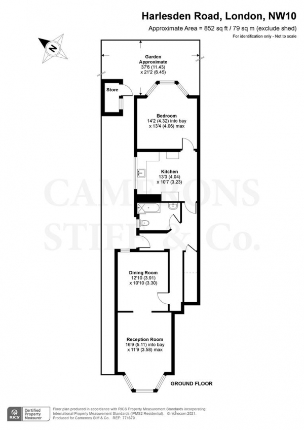 Floor Plan Image for 1 Bedroom Flat for Sale in Harlesden Road, London