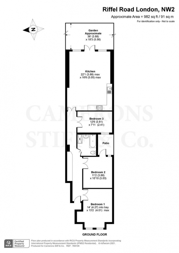 Floor Plan Image for 3 Bedroom Apartment for Sale in Riffel Road, Willesden Green