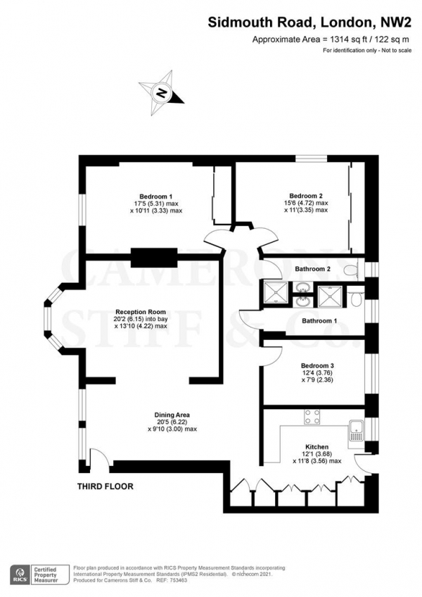 Floor Plan Image for 3 Bedroom Flat for Sale in Claredon Court, Sidmouth Road, London