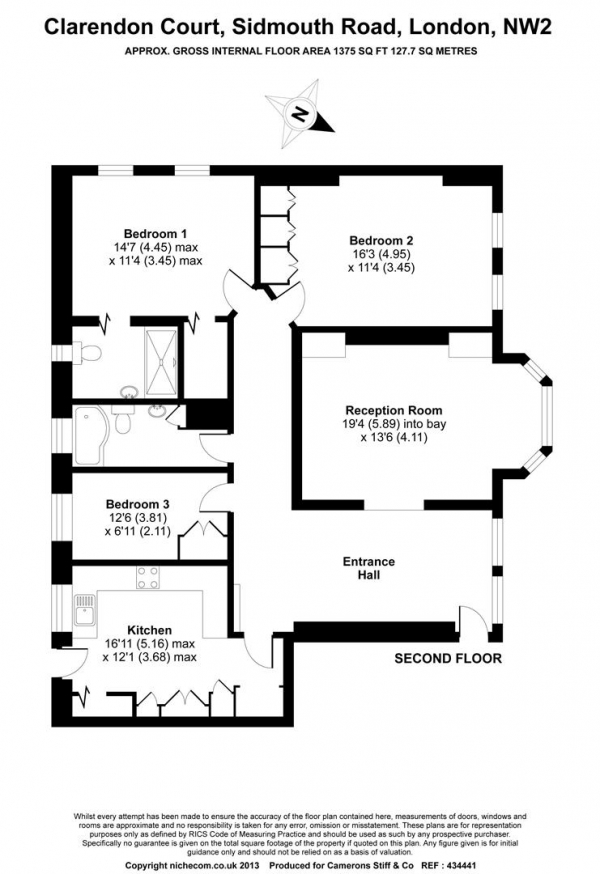 Floor Plan Image for 3 Bedroom Apartment to Rent in Sidmouth Road, Brondesbury Park