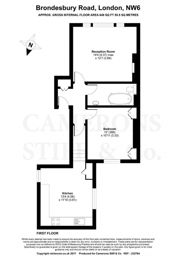 Floor Plan Image for 1 Bedroom Flat to Rent in Brondesbury Road, Queens Park