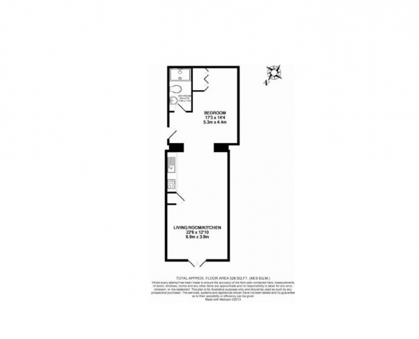 Floor Plan for 1 Bedroom Apartment to Rent in Cricklewood Lane, London, NW2, 1HN - £293  pw | £1270 pcm